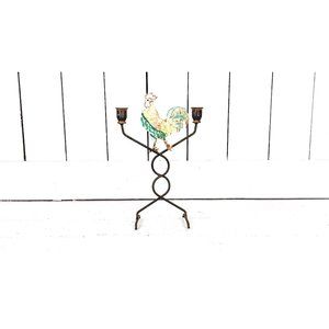 Vintage rustic farmhouse rooster chicken taper metal candle holder